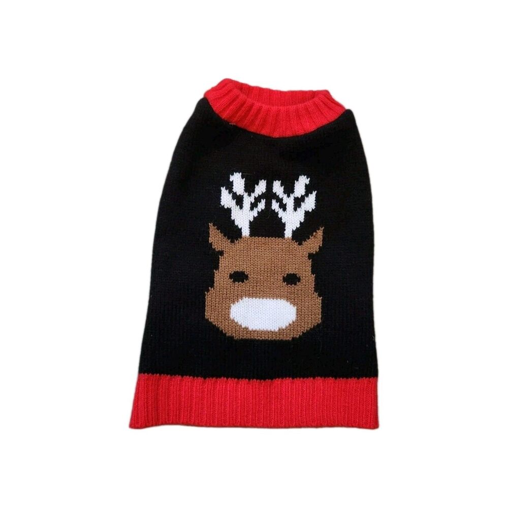 Meijer Christmas Dog Knit Sweater Black Red Reindeer Stretch Cozy Pet Sz S EUC